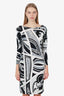 Emilio Pucci Black Patterned Long Sleeve Dress With Tassel Belt Size 6