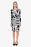 Emilio Pucci Black Patterned Long Sleeve Dress With Tassel Belt Size 6