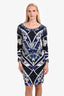 Emilio Pucci Blue Silk Patterned Long Sleeve Dress Size 10