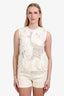 Comme Des Garcons White Lace Floral Detail Sleeveless Top Size M