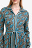 Gucci Blue/Beige Metallic Print Long Sleeve Button Down Maxi Dress Size M