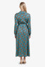 Gucci Blue/Beige Metallic Print Long Sleeve Button Down Maxi Dress Size M