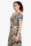Burberry London 2017 Green Multicolour Painting Silk Short Sleeve Midi Dress Size 6