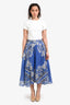 Sandro Blue/White Linen/Silk Blend Midi Skirt Size 1
