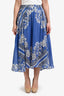 Sandro Blue/White Linen/Silk Blend Midi Skirt Size 1