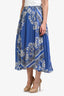 Sandro Blue/White Linen/Silk Blend Midi Skirt Size 1