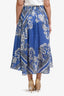 Sandro Blue/White Linen/Silk Blend Midi Skirt Size 1