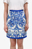 Dolce & Gabbana White/Blue Cotton/Silk Blend Mini Skirt Size 38
