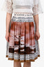 Burberry Brown Silk Printed Pleated Mini Skirt Size 2 US