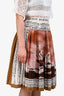 Burberry Brown Silk Printed Pleated Mini Skirt Size 2 US