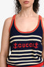 Gucci Navy/Red Stripe Cotton Knit Logo Tank Top Size S