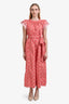 Ulla Johnson Red Floral Cotton Belted Pant Suit Size 4