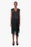Dries Van Noten 2000S Black Black Silk Beaded Lace Sleeveless Dress Size 42