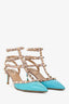 Valentino Turquoise Patent Rockstud Kitten Heels Size 38.5