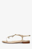 Pre-Loved Chanel™ Gold Leather CC Logo T-Strap Sandals Size 37