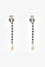 Miu Miu Silver Tone Rhinestone Crystal Pearl Long Drop Earrings