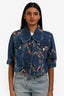 Ganni Blue Denim Floral Embroidered 3/4 Sleeve Jacket Size 38
