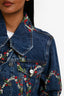 Ganni Blue Denim Floral Embroidered 3/4 Sleeve Jacket Size 38