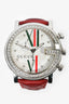 Gucci Red Monogram Leather Strap 'G-Chrono' Diamond Bezel 44m Watch