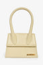 Jacquemus Cream Leather Medium 'Le Chiquito' Top Handle with Strap