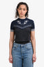 Hermès Navy Blue/Grey Cashmere/Silk Short Sleeve Sweater Size 38