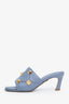 Valentino Blue Leather Quilted Leather Roman Stud Mules Size 38.5