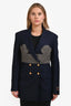 Gucci Navy Wool/Grey Corset Detail Double Breasted Blazer Size 44