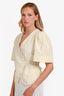 Ganni Light Yellow/White Puffy Short Sleeve Wrap Top Size 40