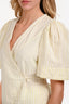 Ganni Light Yellow/White Puffy Short Sleeve Wrap Top Size 40