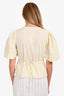 Ganni Light Yellow/White Puffy Short Sleeve Wrap Top Size 40