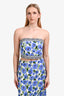 Alice + Olivia Blue Pansy Floral Strapless Top + Midi Skirt Set Size 6/8