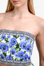 Alice + Olivia Blue Pansy Floral Strapless Top + Midi Skirt Set Size 6/8