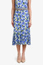 Alice + Olivia Blue Pansy Floral Strapless Top + Midi Skirt Set Size 6/8