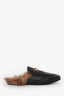 Gucci Black Fur Horsebit Princetown Slides Size 40