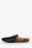 Gucci Black Fur Horsebit Princetown Slides Size 40