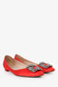 Manolo Blahnik Red Satin/Leather Hangisi Flats Size 38