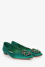 Manolo Blahnik Green Satin/Leather Hangisi Flats Size 38