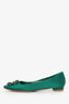 Manolo Blahnik Green Satin/Leather Hangisi Flats Size 38