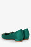 Manolo Blahnik Green Satin/Leather Hangisi Flats Size 38