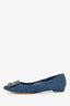 Manolo Blahnik Navy Fabric/Leather Hangisi Flats Size 38