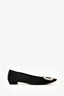 Roger Vivier Black Satin Crystal Embellished Buckle Flats Size 37