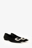Roger Vivier Black Satin Crystal Embellished Buckle Flats Size 37