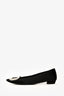 Roger Vivier Black Satin Crystal Embellished Buckle Flats Size 37