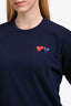 Comme Des Garcons Cotton Navy Two Hearts Patch T-Shirt Size L