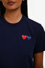 Comme Des Garcons Cotton Navy Two Hearts Patch T-Shirt Size L