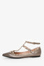 Valentino Garavani Bronze Metallic Pebbled Leather Cage Rockstud Cage Ballerina Flats Size 38