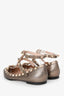 Valentino Garavani Bronze Metallic Pebbled Leather Cage Rockstud Cage Ballerina Flats Size 38