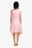Alexander McQueen Pink Knit Sleeveless Flared Dress With Yellow Lace Trim Size XS