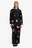 Lafayette 148 Dark Navy Blue Printed Silk Button-Up Shirt + Pants Set