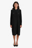 Nili Lotan Black Silk Button-Up Midi Shirt Dress Size L